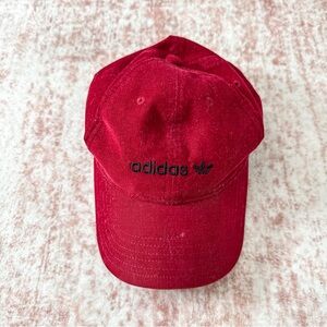 Adidas Originals Corduroy Hat Red Trefoil Logo Strapback Adjustable Cap